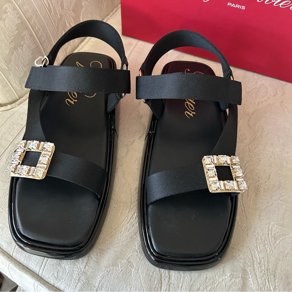 NIB $1295 ROGER VIVIER Vivier Slide Trekky sandals with crystal buckle size 40 - Picture 3 of 10